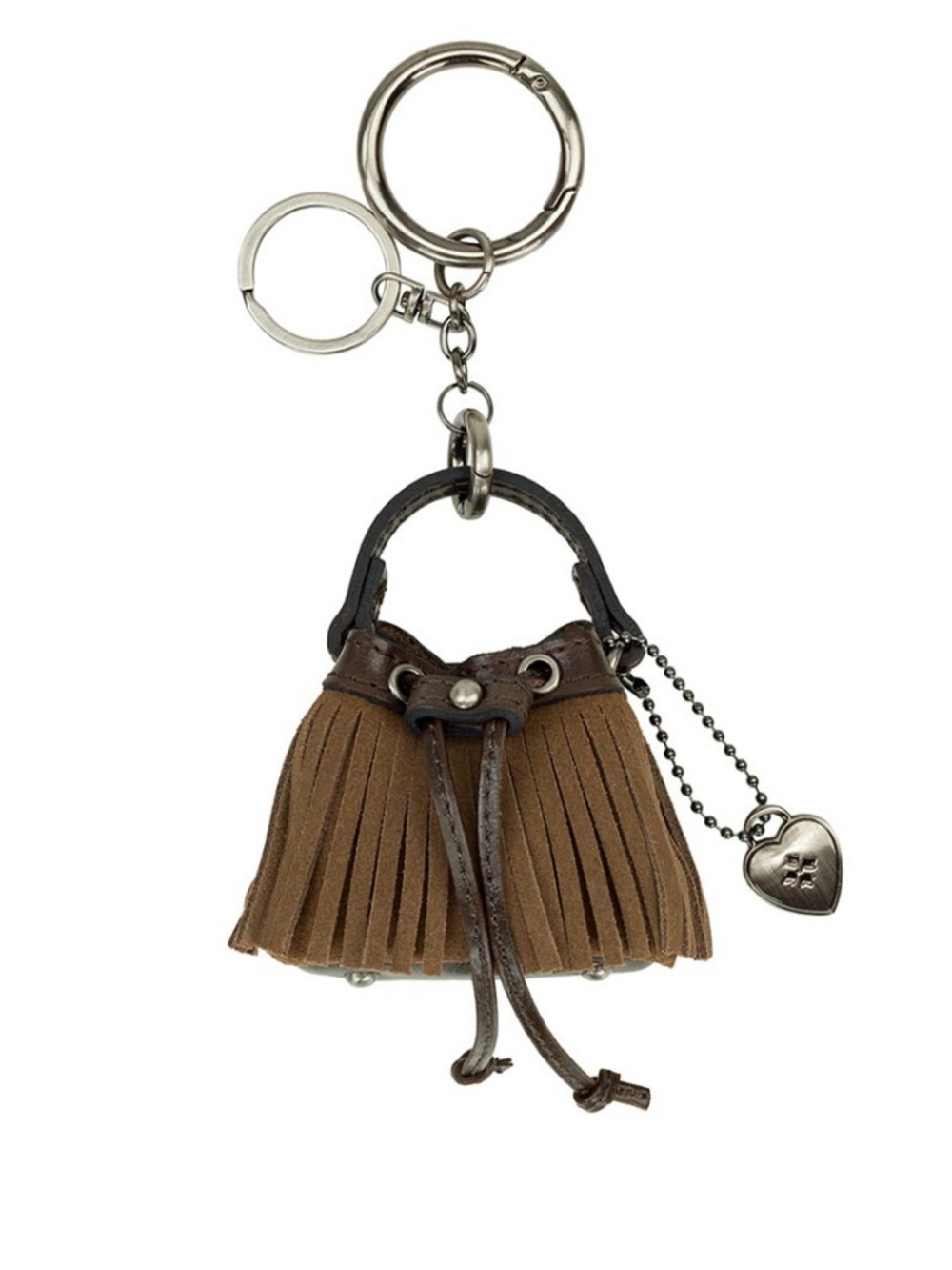 Patricia Nash Elisa Mini Fringe Suede Bag Keychain in Brown with Silver Hardware
